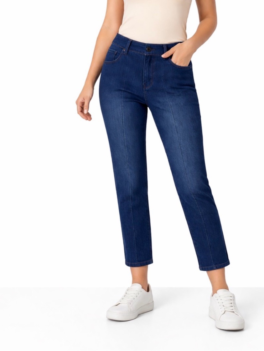 BetaBrand Women’s Dark Blue Straight Leg Dress Pants Denim Petite Small Crop